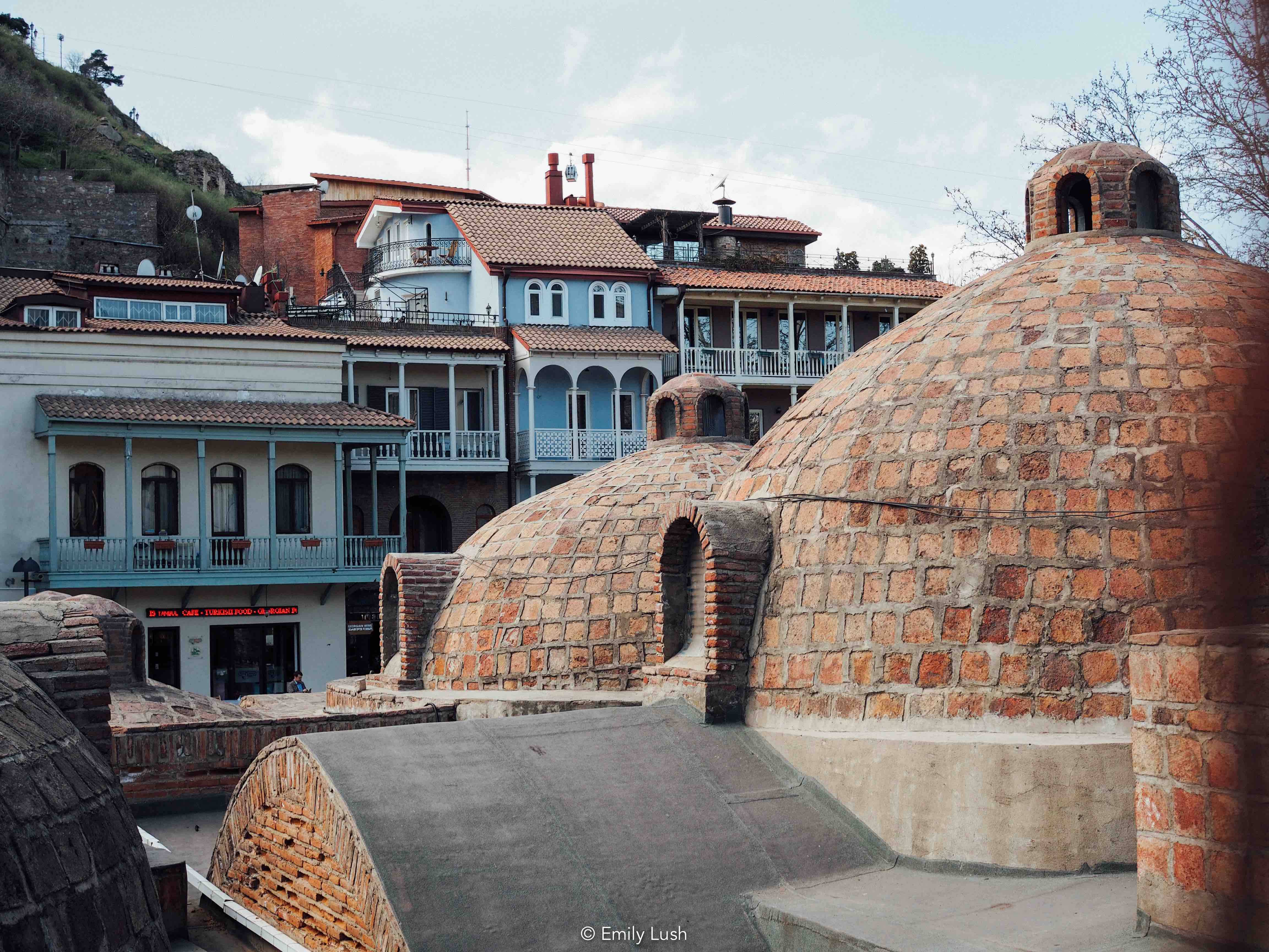 The domed roofs of the Tbilisi sulfur baths in Abanotubani district.