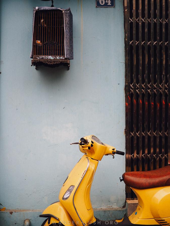 A yellow scooter in Hanoi Old Quarter.