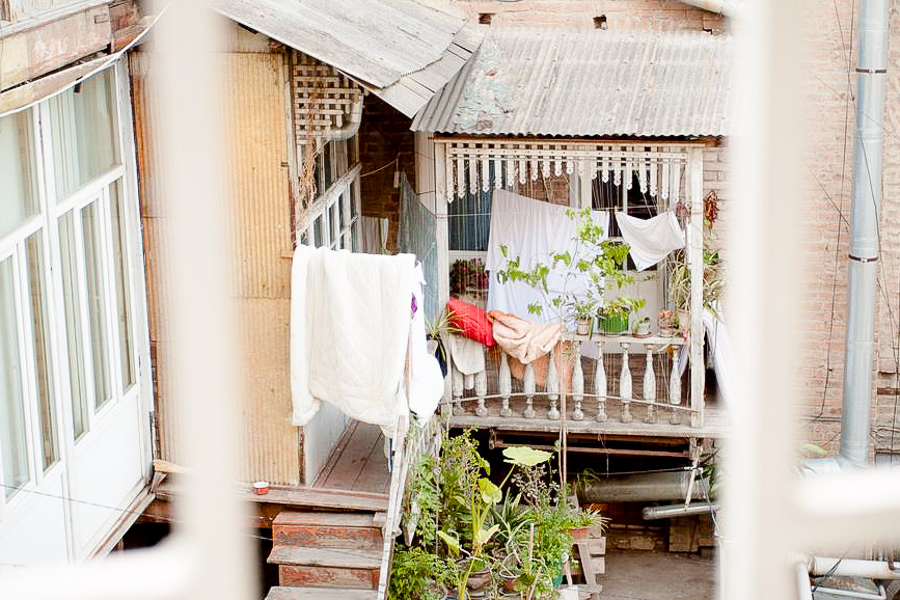 A typical Tbilisi courtyard viewed from the balcony of Pushkin 10 hostel.