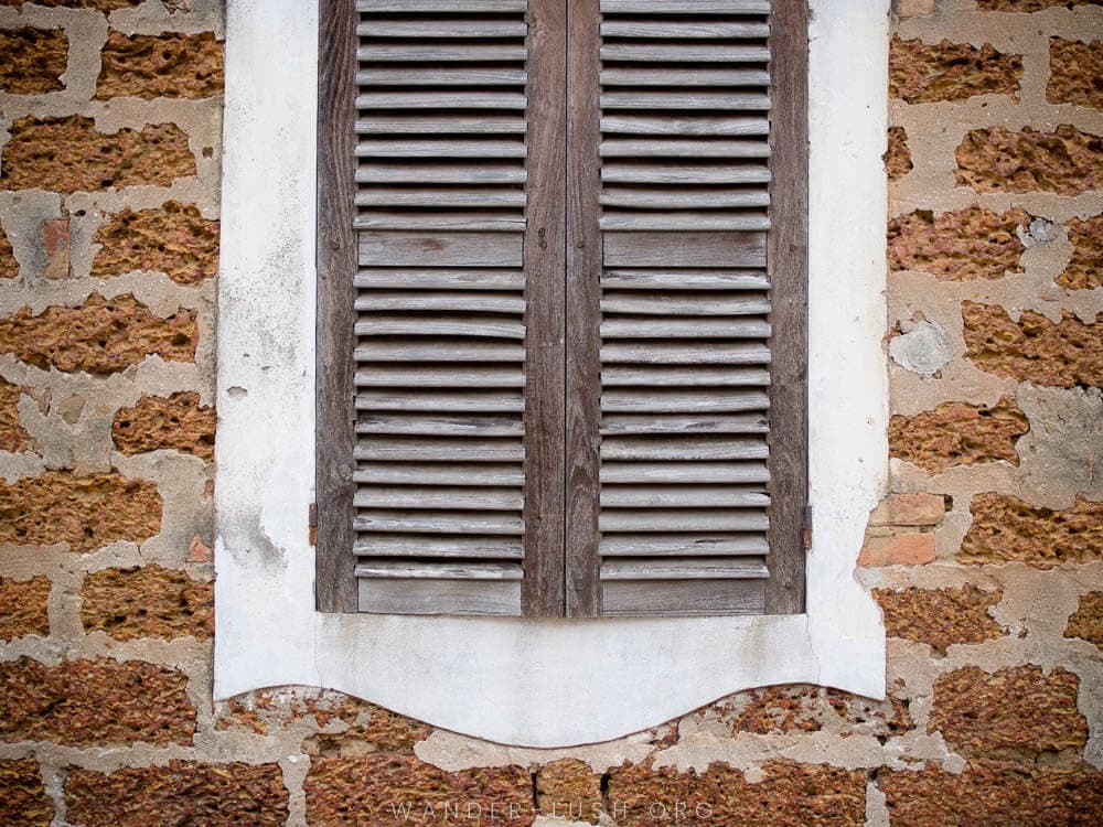 Architectural details on a brick house in Duong Lam Ancient Village near Hanoi.