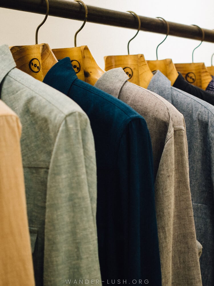 Sustainable men's fashion at Kilomet109 in Hanoi, Vietnam.