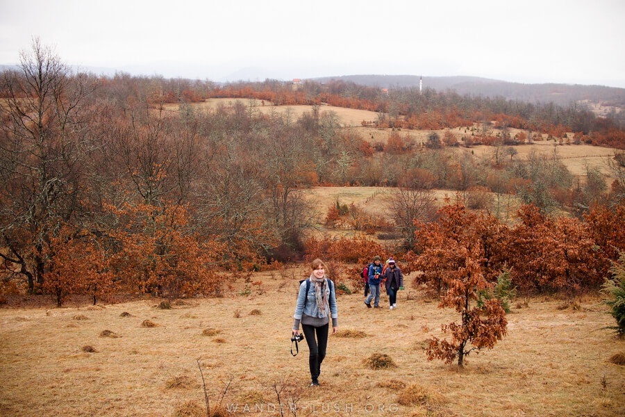 Walking through the forest on a day trip from Sarajevo, Bosnia and Herzegovina.