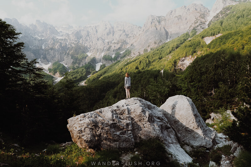 Me standing on top of a huge boulder in a mountain forest.