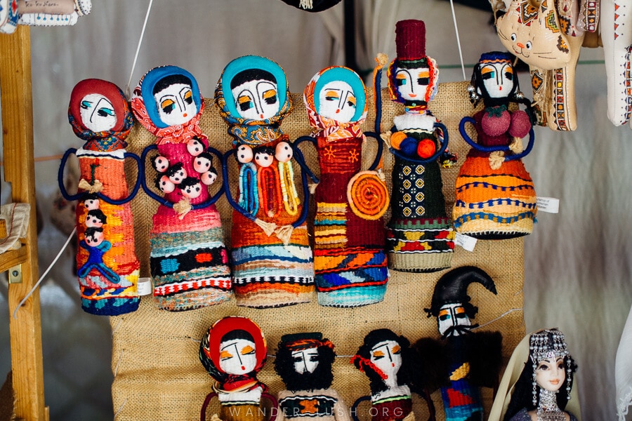 Traditional Armenian dolls for sale at the Vernissage market in Yerevan.