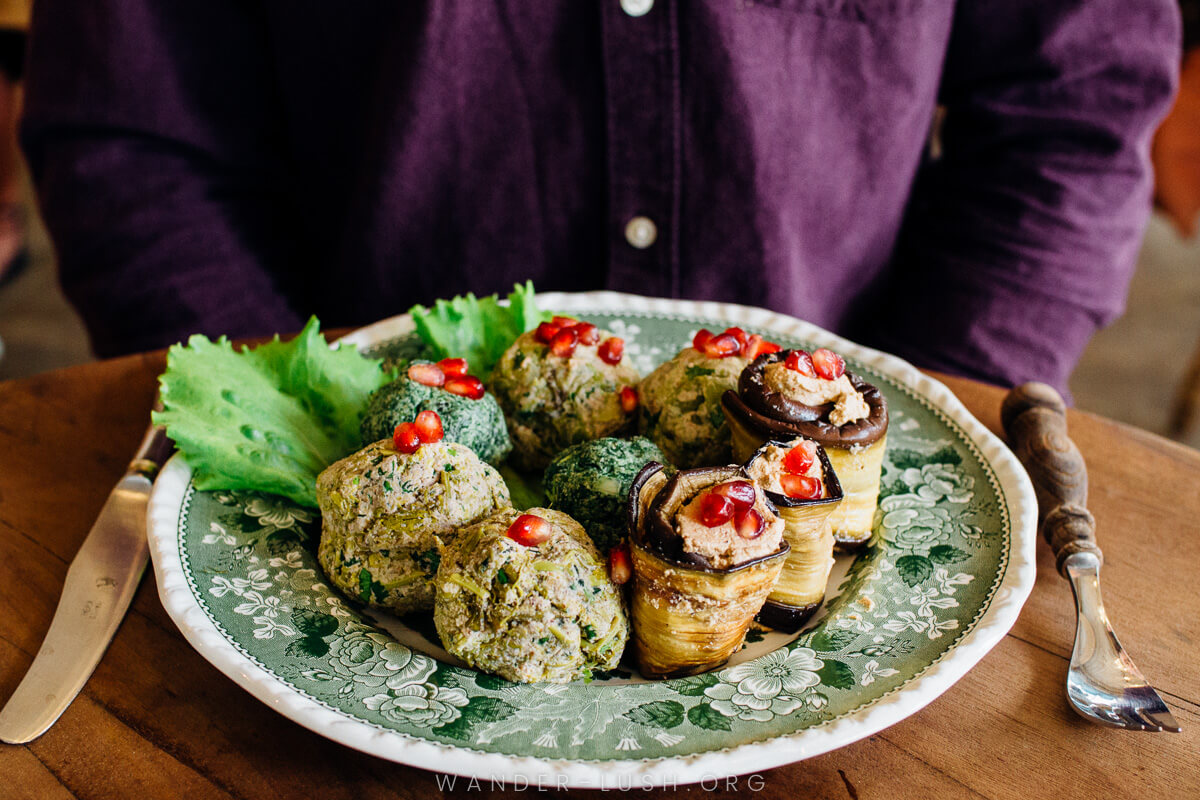 A plate full of colourful food.