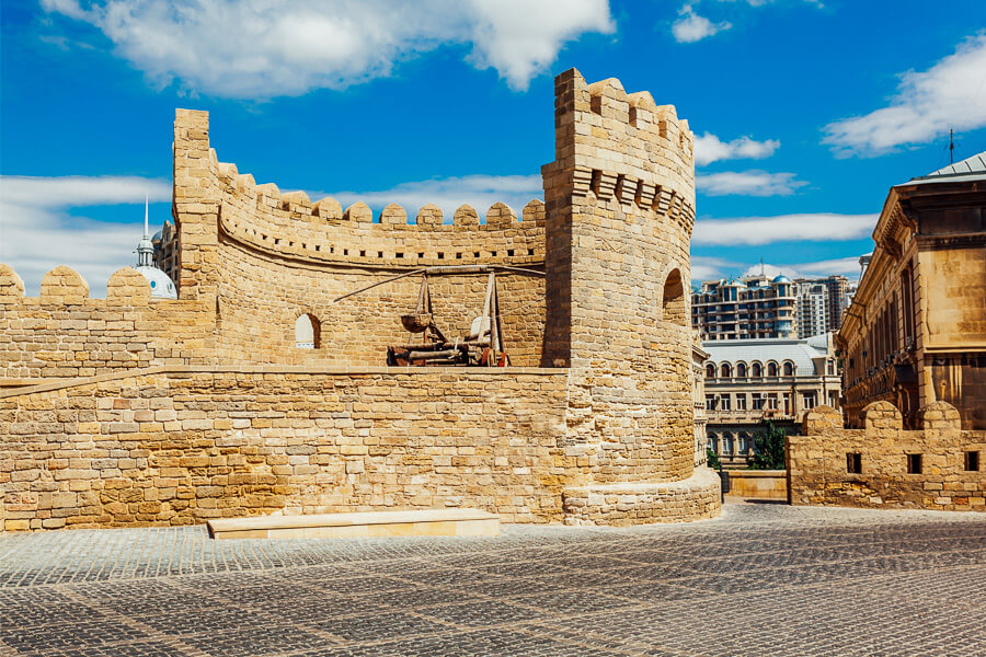 Part of the Baku Old City wall. A brick turret.