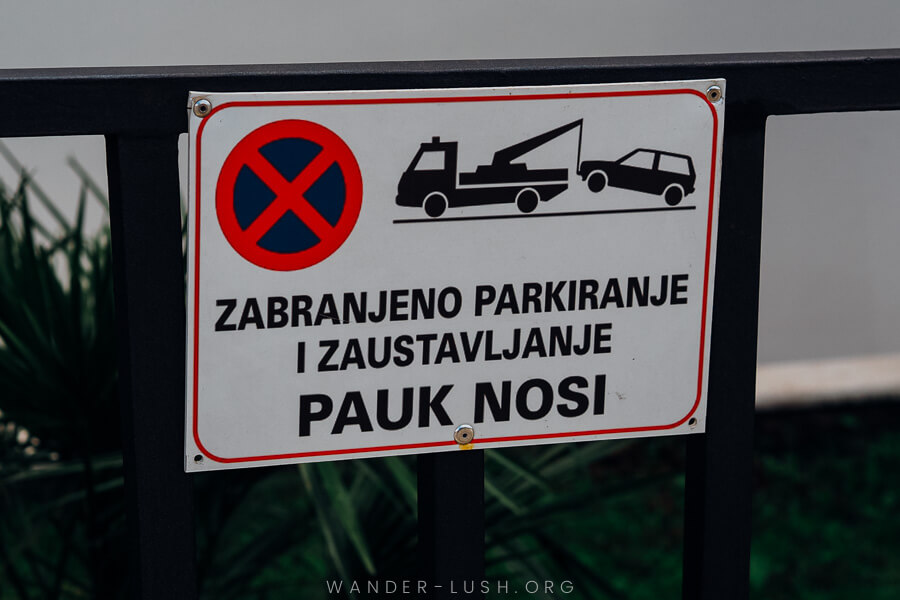 A no parking sign in Montenegro.