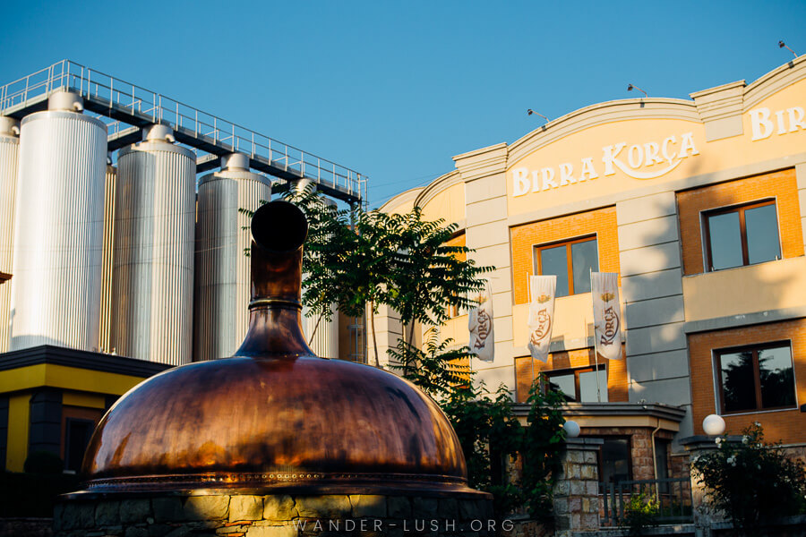 The Birra Korca brewery building in Korce, Albania.