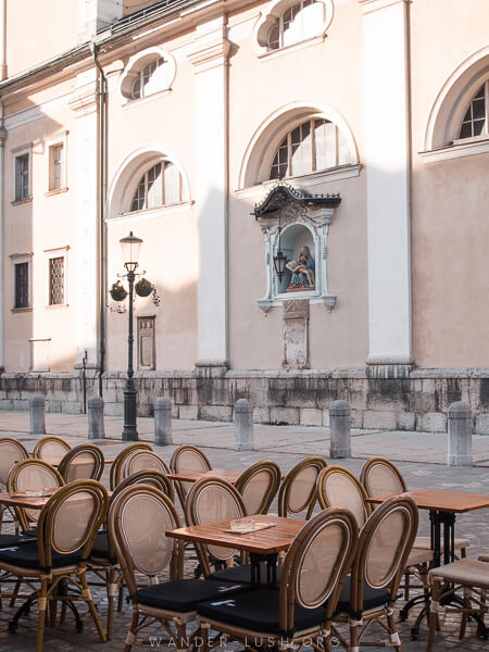 Cafe tables in Ljubljana.
