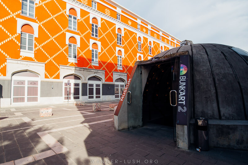 The entrance to a bunker museum, Bunk'Art 2, in Tirana, Albania.