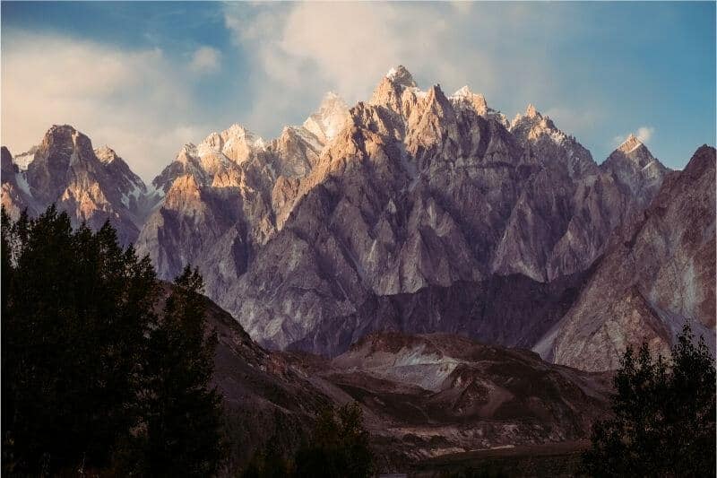 The jagged peaks of a mountain range in Pakistan.