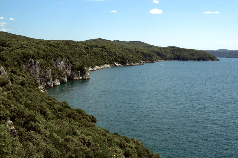 A bay with a rocky coastline.