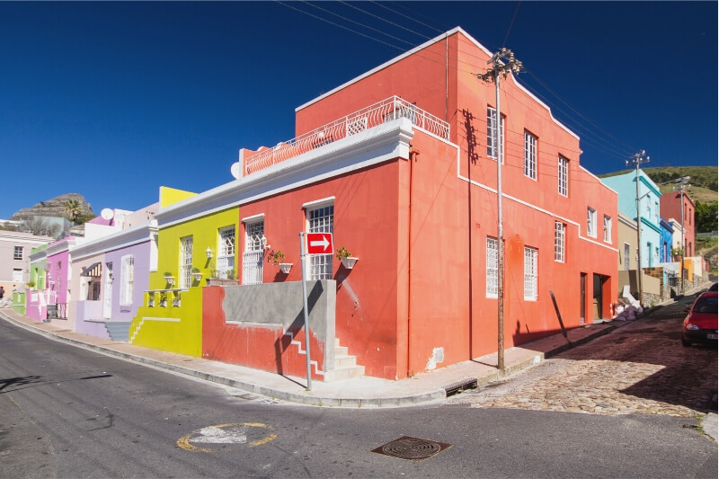 Colourful buildings in Bo-Kaap, South Africa.