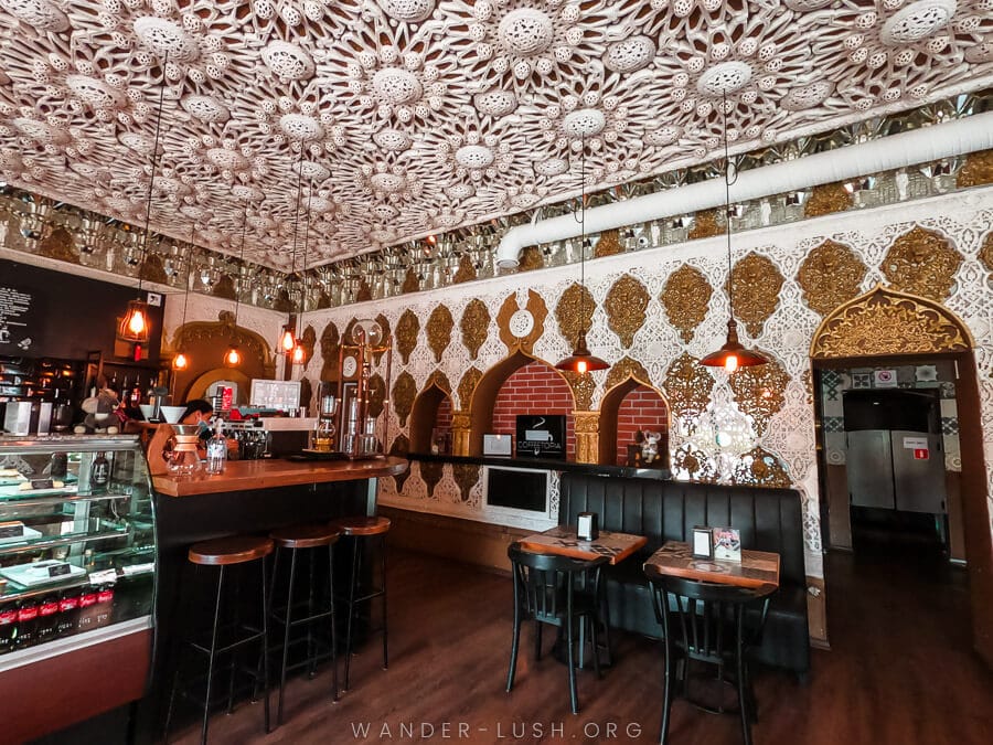 The interior of Coffeetopia, a beautiful cafe in Batumi.