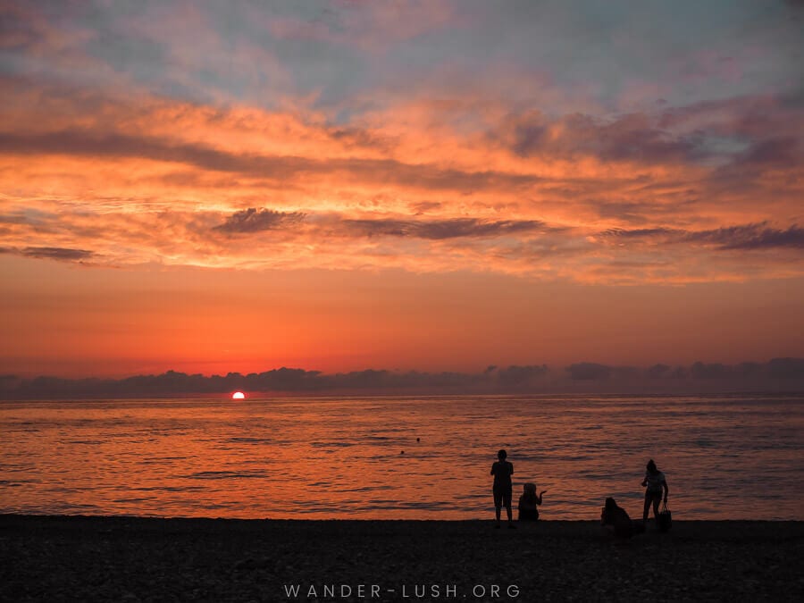 A vivid sunset over Batumi Beach.