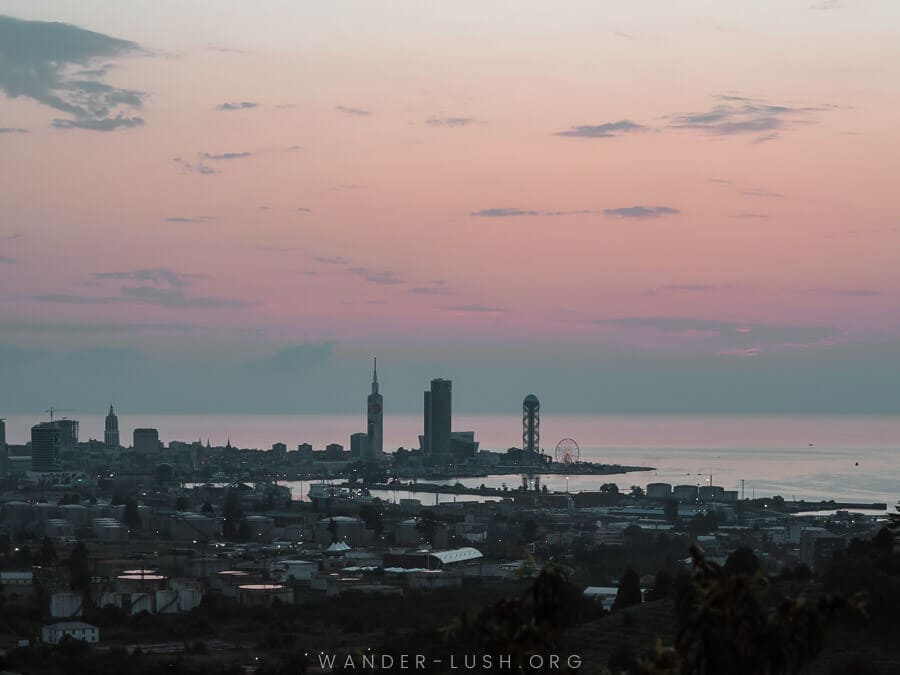View of Batumi city skyline at dusk.