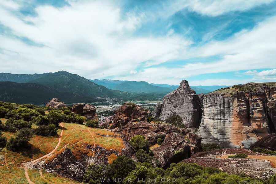 Dramatic rock formations in Meteora, Greece.