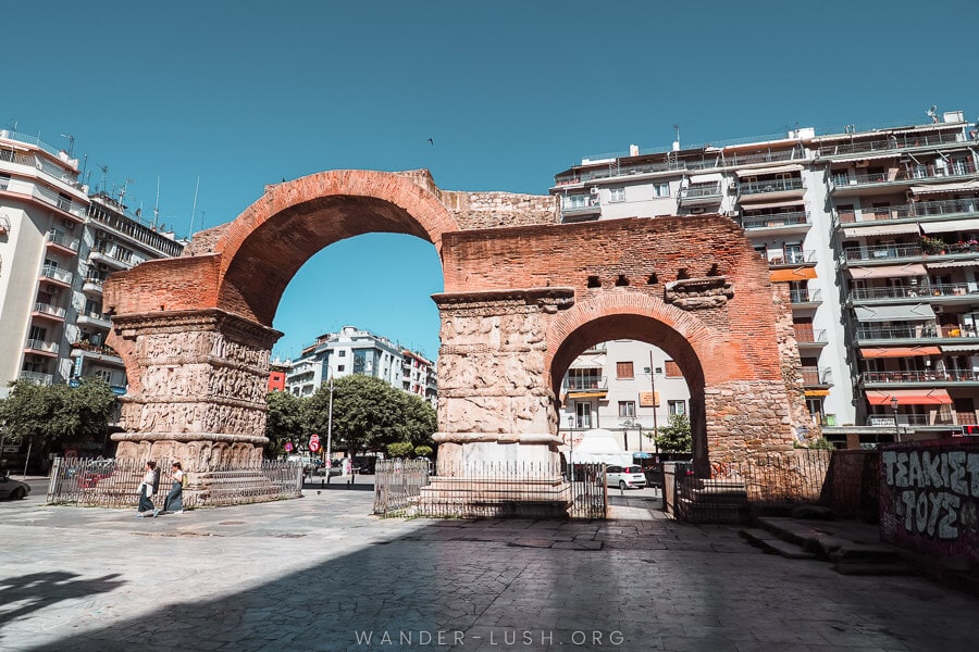 An ancient brick archway in the centre of Thessaloniki.