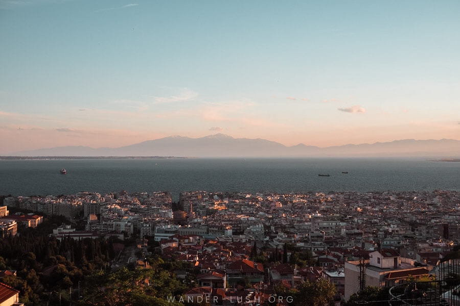 Sunset over Thessaloniki, Greece.