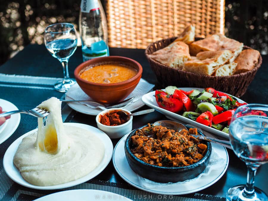 A colourful spread of traditional Megrelian and Georgian food at Diaroni restaurant in Zugdidi.