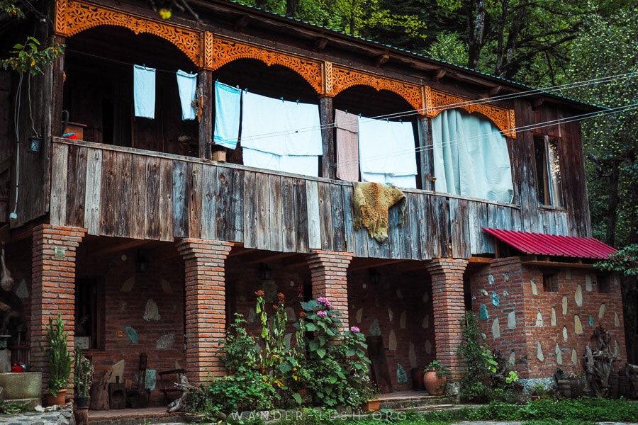 A beautiful historic wooden home in Racha, Georgia.