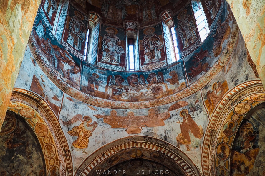 Frescoes inside Nikortsminda Cathedral in Racha, Georgia.