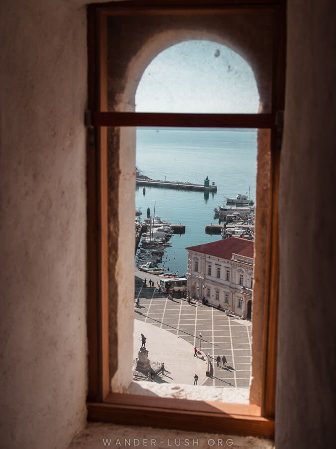View of Piran, Slovenia from the window of the bell tower.
