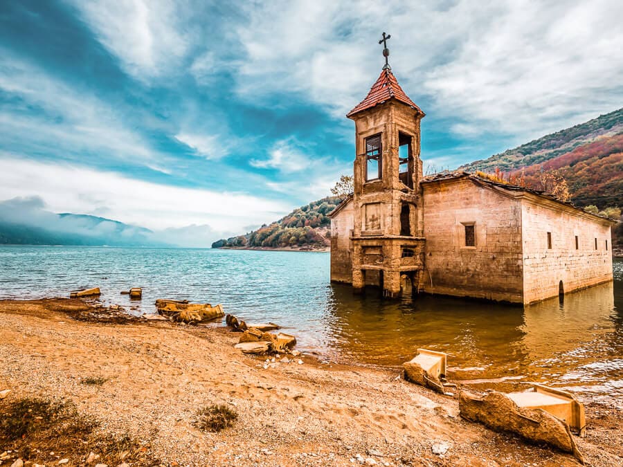 An abandoned church in Mavrovo National Park in North Macedonia.