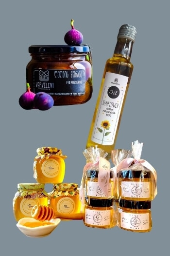 Vervelevi preserves, sunflower oil & Poka St. Nino Monastery honey.
