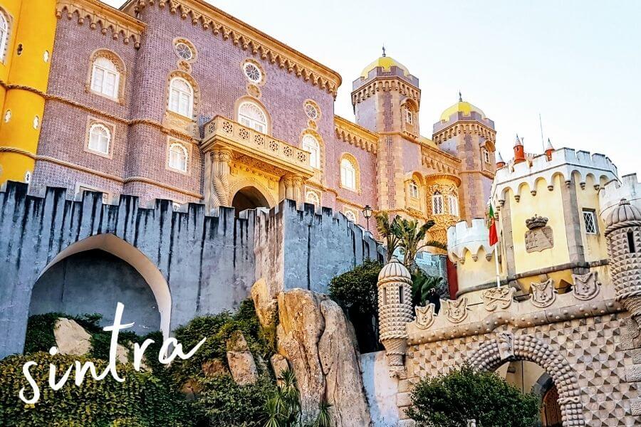 The beautiful Pena Palace in Sintra, a day trip from Lisbon.