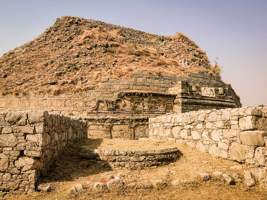 Dharmarajika Stupa, a partially ruined stone edifice that's part of Pakistan's Taxila UNESCO World Heritage Site.