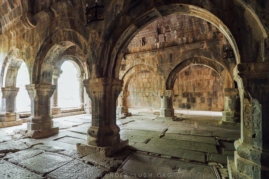 Stone arches make up the interior of Sanahin Monastery.