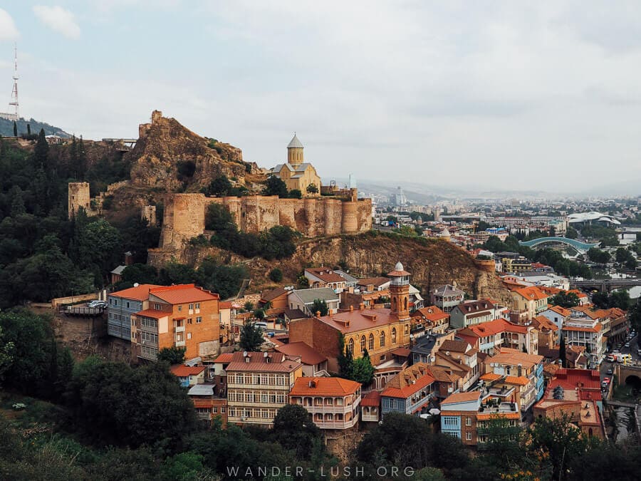 View of Tbilisi city and Narikala Fortress from Tabori Monastery.