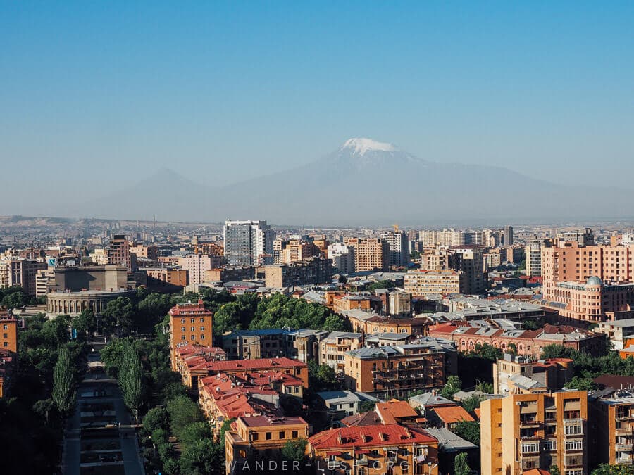 View of Yerevan city with Mount Ararat in the background.