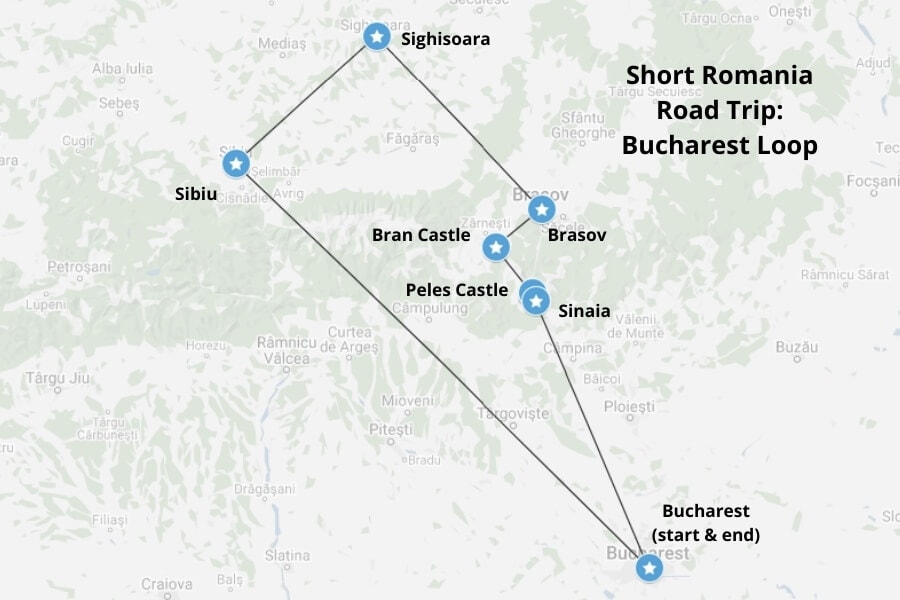 Short Romania road trip map. Map via Google Maps.