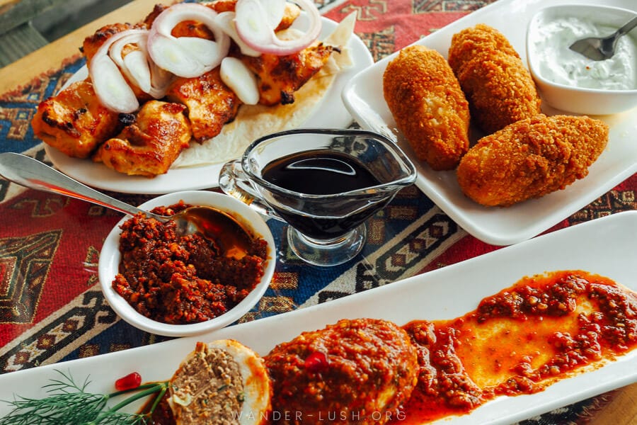 A spread of Abkhazian food at Amra Restaurant.