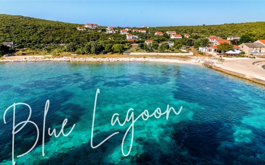 The Blue Lagoon in Croatia, a vivid blue swimming spot between two islands on the Dalmatian Coast.