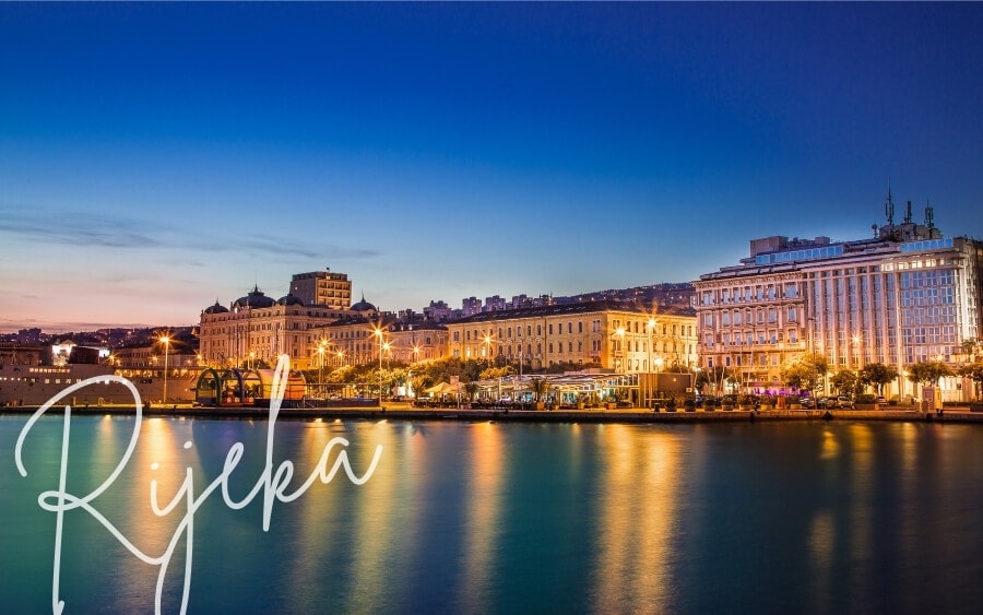 Lights dazzle on the bay in the city of Rijeka.