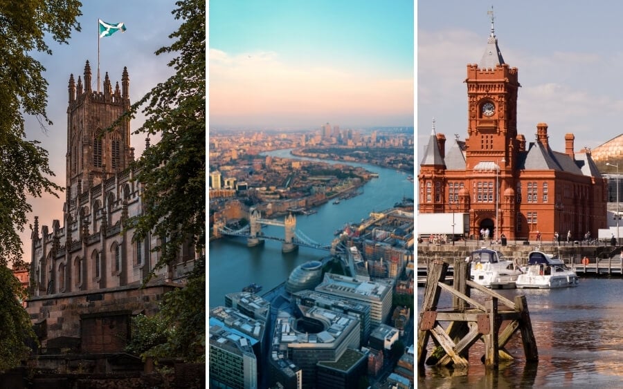 Three cities in Great Britain.
