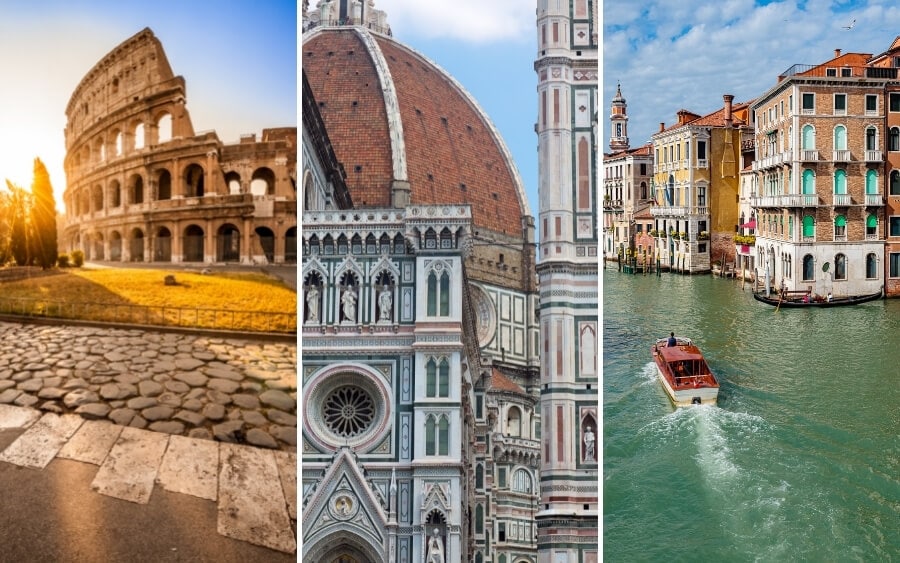 Three classic cities in Italy.
