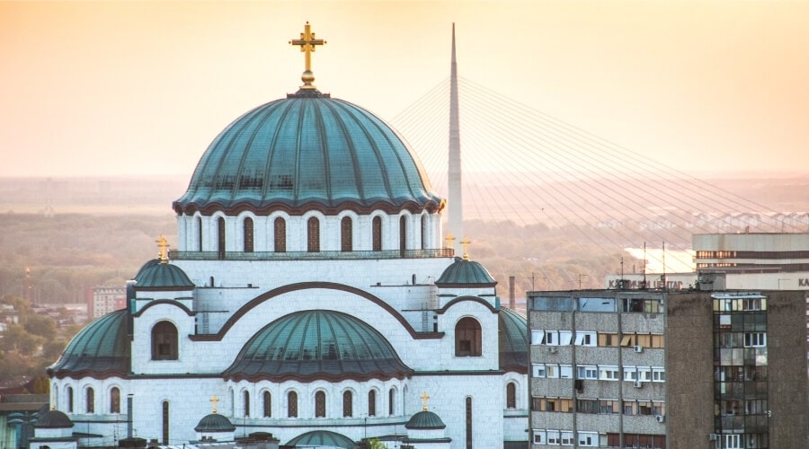 The green dome of the Church of St Sava in Belgrade, Serbia.