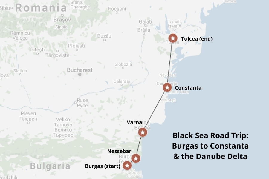 Bulgaria to Romania road trip map. Map via Google Maps.