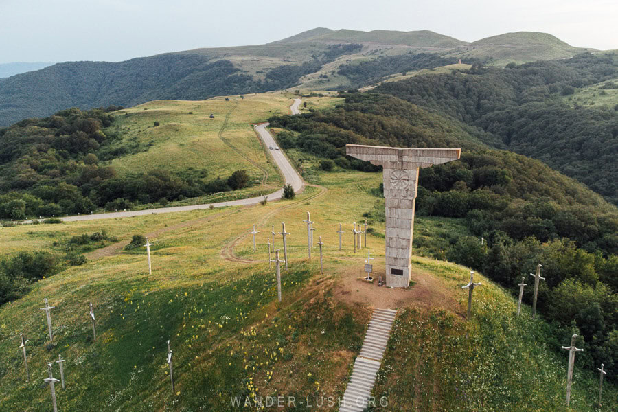 The Didgori Battle Memorial, a striking sculptural complex in the green hills of Kvemo Kartli region in Georgia.