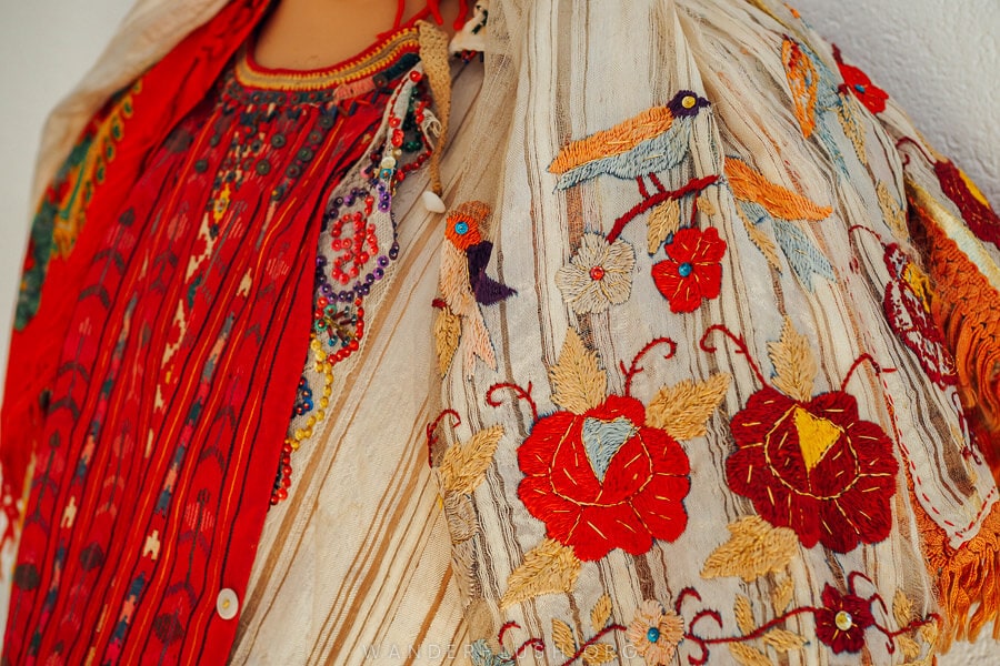Kosovar embroidery on a white blouse.