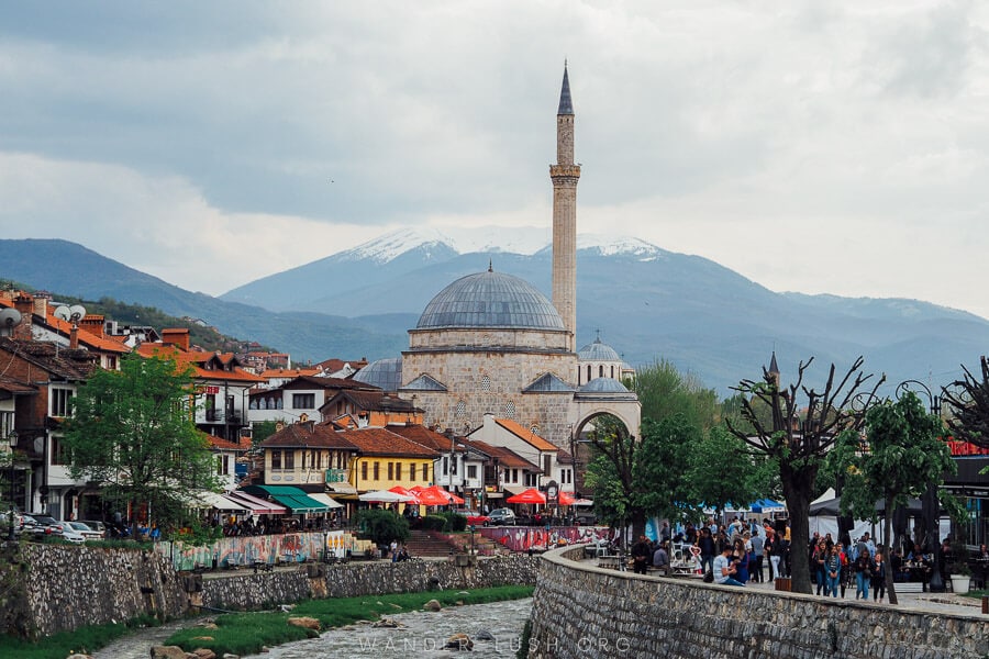 The mosque and Bistrica river in Prizren, Kosovo.