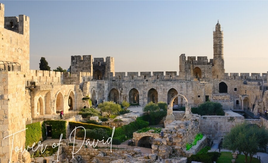The Tower of David, an important historical and religious monument in Jerusalem.