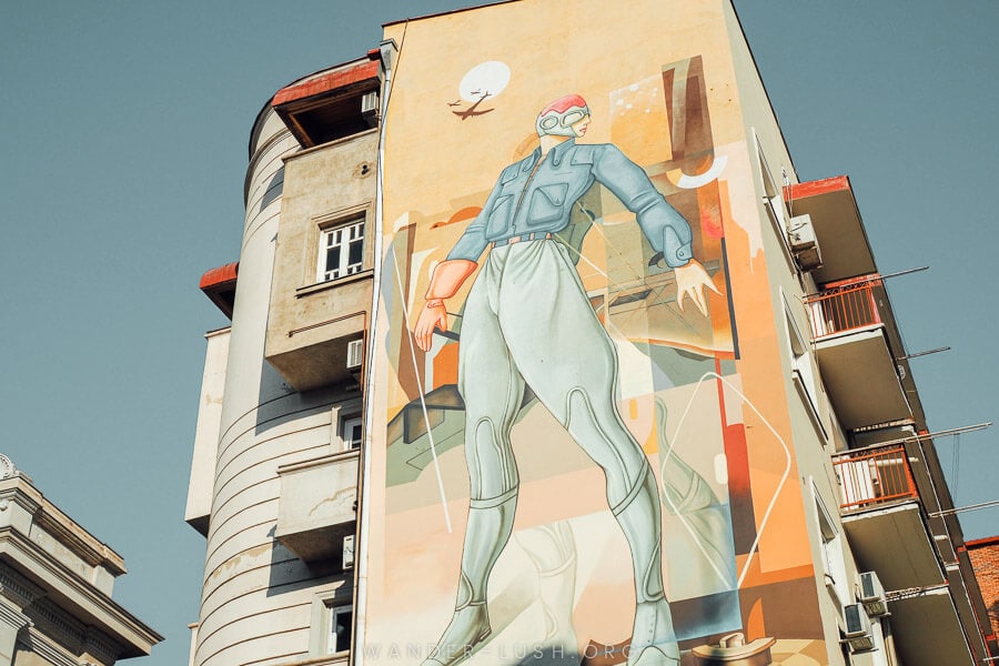 A poster of the Flying Painter in Tbilisi, Georgia.