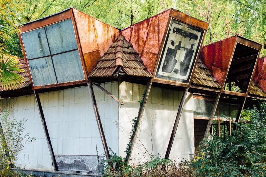 An abandoned photo studio building in Tskaltubo Central Park.