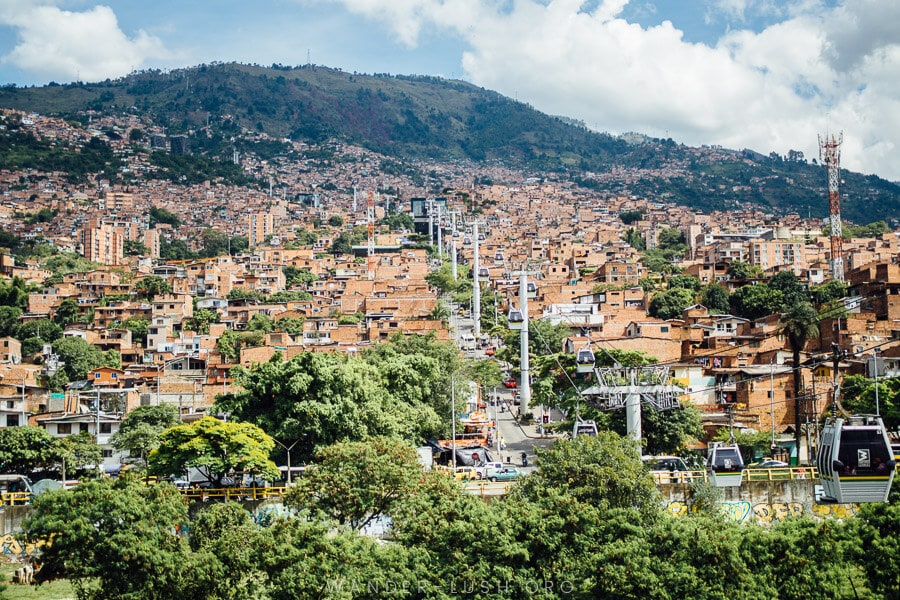 Medellin Metrocable, a system of gondolas running up the hill in Medellin, Colombia.