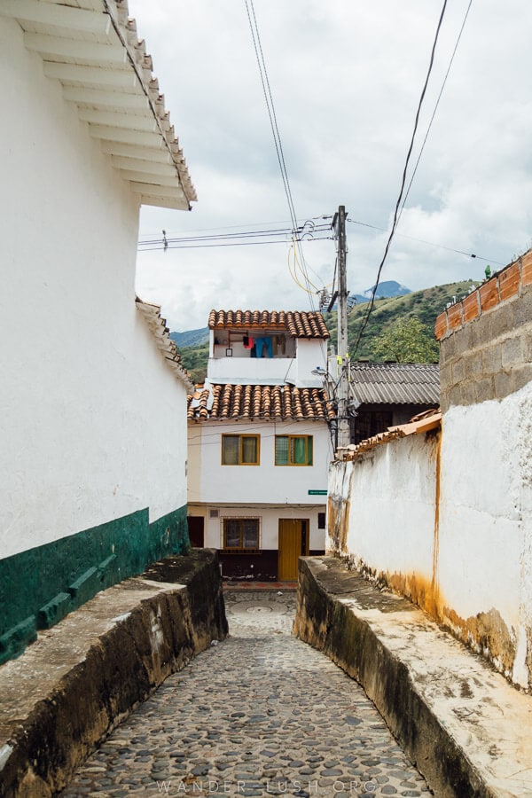 White houses in Santa fe de Antioquia, Colombia.